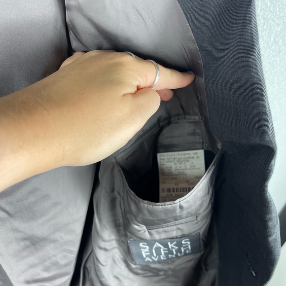 BOSS HUGO BOSS Saks Fifth Avenue Virgin Wool Men’s Blazer Suit Jacket Grey Lined - Picture 7 of 12